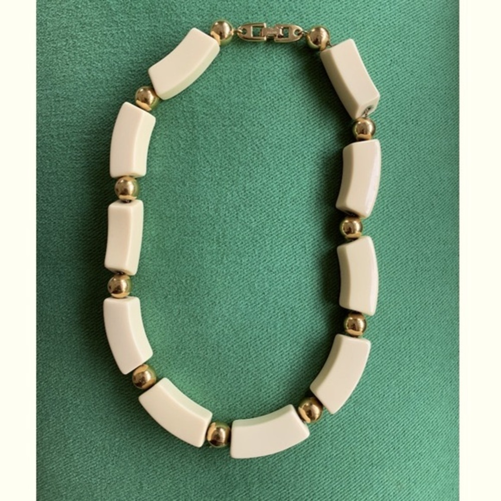 Vintage 70s 80s Ivory Gold Choker Napier Statement Necklace - Picture 7 of 9